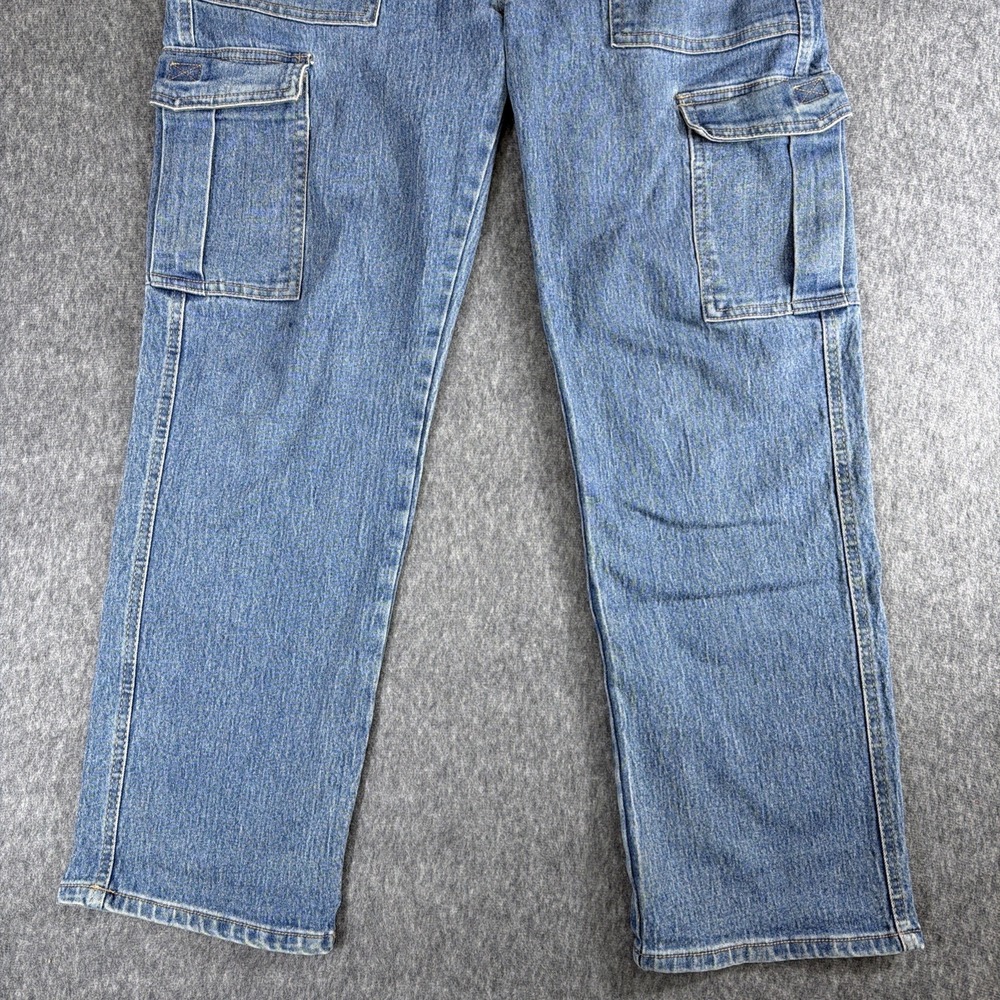 Excuse Jeans Womens Size L 30x28 Blue Straight Elastic Waist Cargo Pockets Baggy - Picture 3 of 9